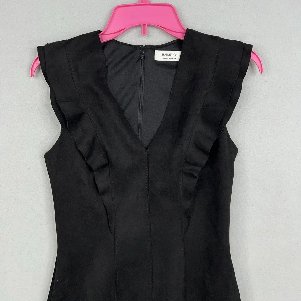 Bailey 44 Dress Womens Medium Black Faux Suede Sleeveless Ruffle Edgy Romantic - Image 2 of 4