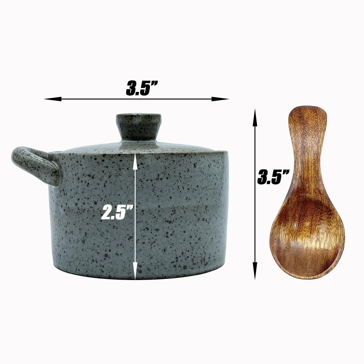 8 oz Ceramic Salt Cellar with Lid  Wooden Spoon,Countertop Salt Container,Sug...