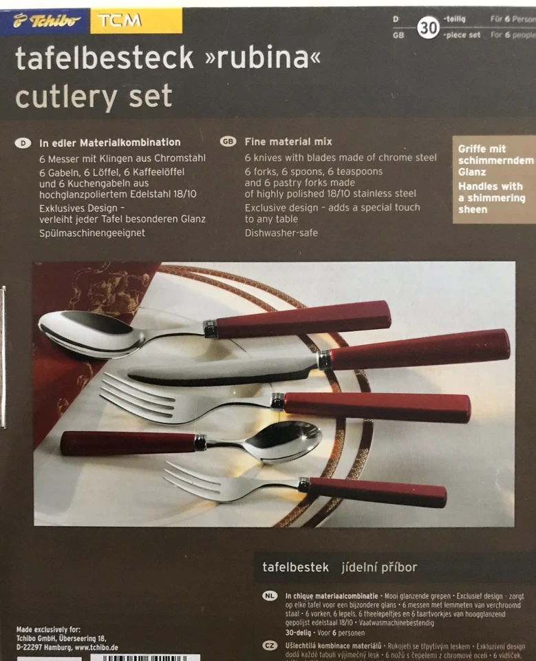 TCM Tchibo 30tlg. Tafel Besteck RUBINA Bordeaux Rot für 6 Pers. fast NEU - Bild 3 von 4