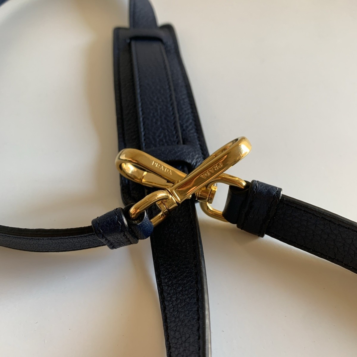 Navy Leather Prada Replacement Strap with Gold Hardware 42in
