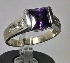 Vintage FAS 925 Sterling Silver Simulated Amethyst  Cubic Zirconia Ring Sz 7