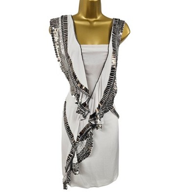 Neu Karen Millen 10 UK Vintage grau Seide Perlen Art Deco Downton Minikleid