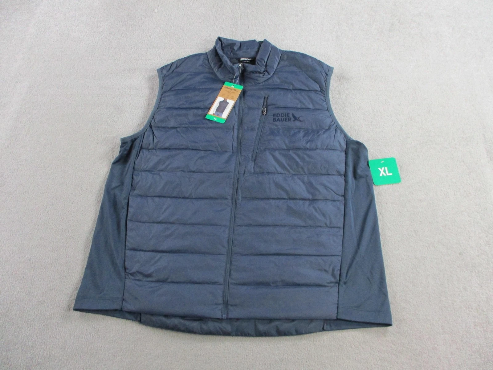Eddie Bauer Vest Mens XL Blue Down 550 Puffer Full Zip Outdoor Hiking Sleeveless