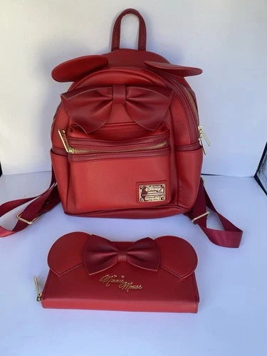 Loungefly Disney Minnie Mouse Backpack & Wallet Red Bow Ears Polka-Dot Set