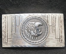 XD01136 VINTAGE 1970s  NATIVE AMERICAN CHIEF  STERLING SILVER MENS BELT BUCKLE