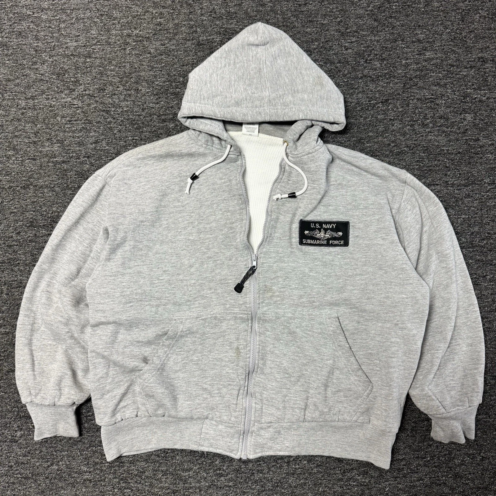 Vintage 90s U.S Navy Submarine Force Thermal Lined Zip Up Hoodie Jacket -Size XL