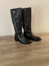 Black Knee-High Riding Boots With Buckle Detail Y2K Vintage Boho