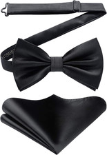 Bow Ties for Men Solid Color Pre-Tie Bow Tie and Pocket Square Set Classic Forma