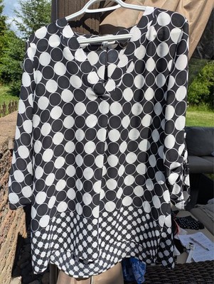 Chaus Womens Polka Dot Shirt Large Sheer Black White