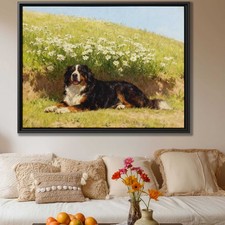 Bernese Mountain Dog Oil Painting Canvas Wall Art for Rustic Living Room Decor
