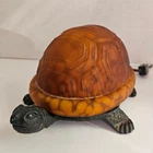 Vintage Tiffany Style Amber Glass Shaded Turtle Decorative Night Light, Ex Cond.