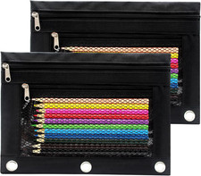 Pencil Pouch 3 Ring Binder Pouch Zippered Pencil Case Canvas Pencil Bag with 2 C