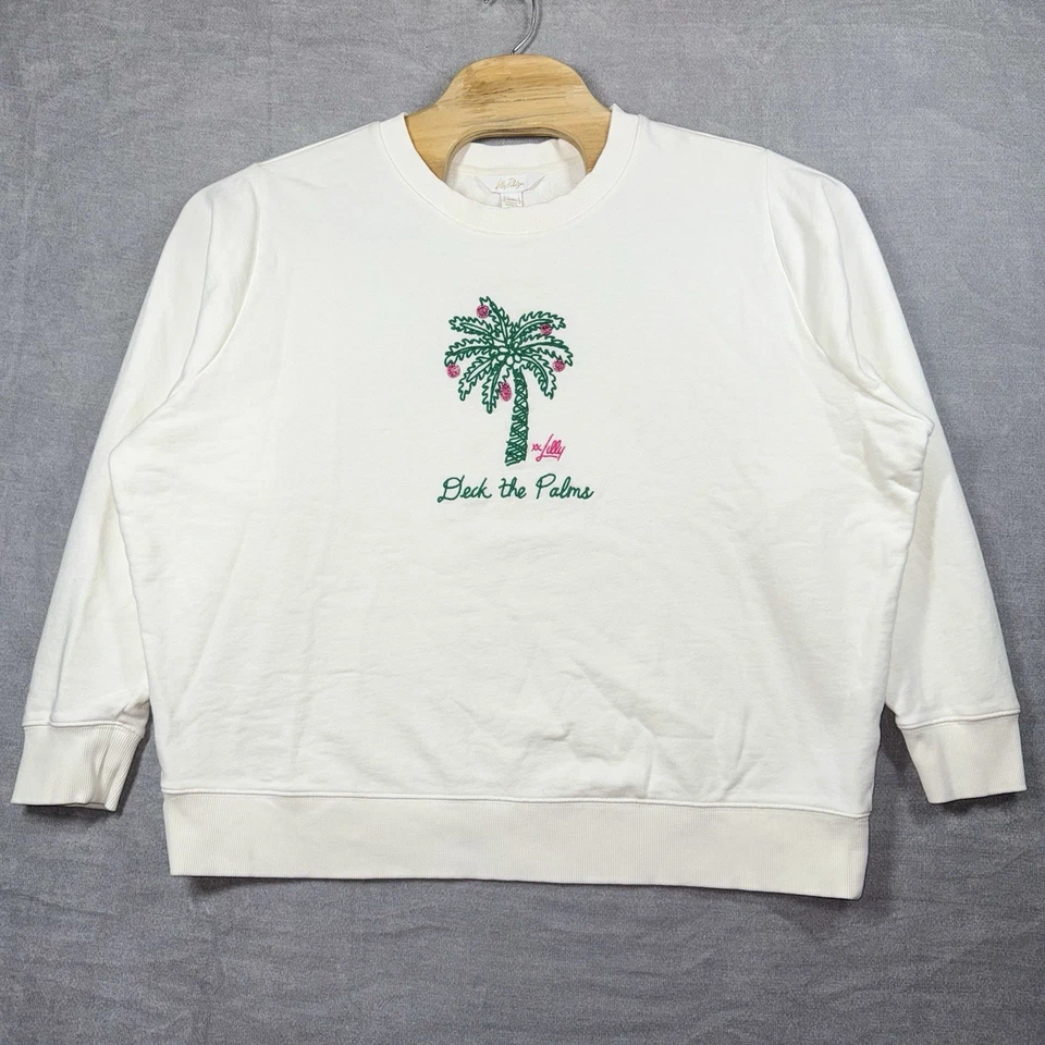 LILLY PULITZER Deck The Palms Ballad Sudadera Mujer XXL Marfil Palmera Foto 2 de 4