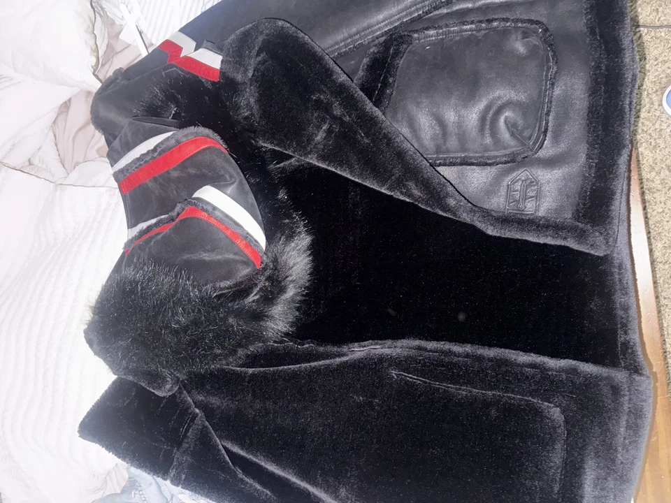 Jordan Craig Men's Denali Shearling JACKET  FUR COAT BLACK/RED OG RETRO - Image 3 of 4