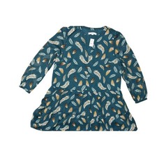 NEW Loft Green Leafs Blouson Dress Size L Knee-Length Long Sleeve