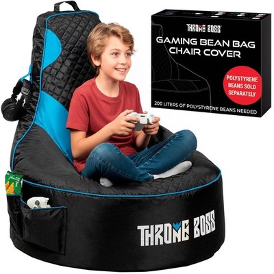 Throne Boss Gaming Bean Bag Chair Cover for Kids with High Back, Blue   Floor Ga