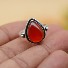 Artisan Sterling Silver Red Carnelian Ring Teardrop Gemstone Statement Ring 8