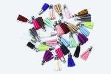 Quaste Anhänger mini 18mm 10 Stück MIx Troddel Kunstwildleder Velours, QM1