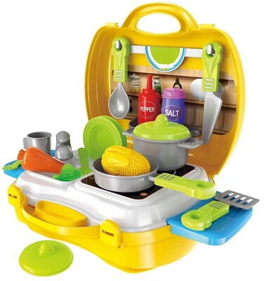 Portable Kitchen Set, Suitcase Shape Cooking Pretend Play Set for