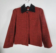 Carlisle Womens Red Wool Blend Herringbone Jacket w/ Black Textured Collar Size6