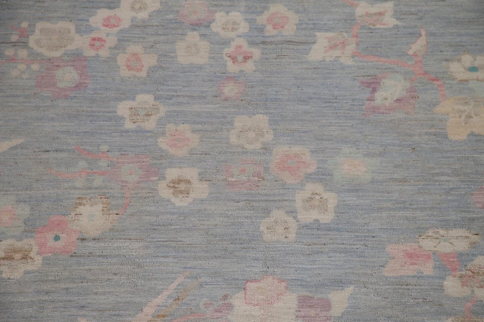 Transitional Oushak Floral Blue Area Rug 10x13 Handmade Wool Turkish Carpet - Image 4 of 4