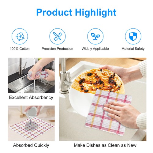 12Pcs Kitchen Dish Cloths Cotton Super Cleaning Absorbent Towel Washing ...