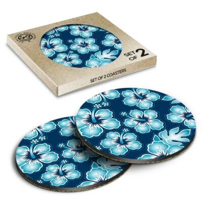 2 x Box Runde Untersetzer - Blau Hibiskus Blumen Surfer #2612
