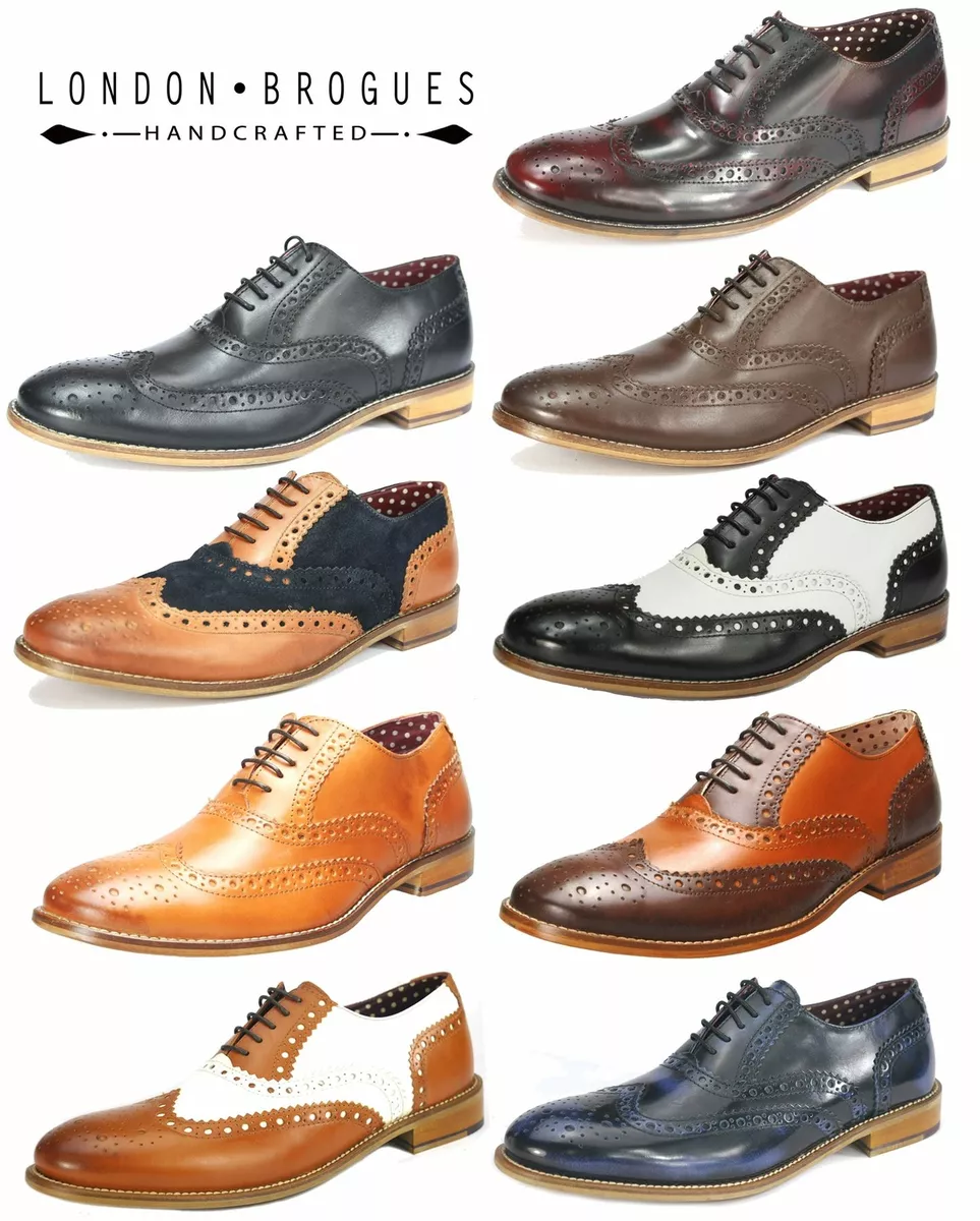 London Brogues Mens Leather Lace Up Wingtip Formal GATSBY Evening Brogue Shoes