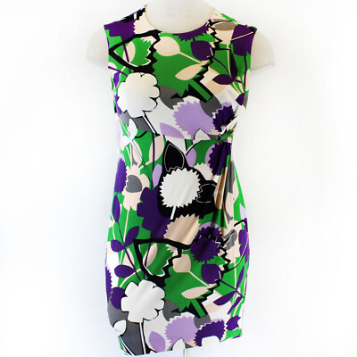 Diane von Furstenberg Floral Crew Neck Dress Knitted silk Size 14 Y2K