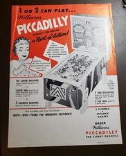 1956 Williams PICCADILLY (Woodrail) Original Pinball Flyer