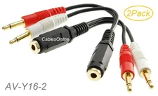 2Pack 6in 3.5mm Stereo female to Dual 3.5mm Mono Male Left/Right Adapter Cable
