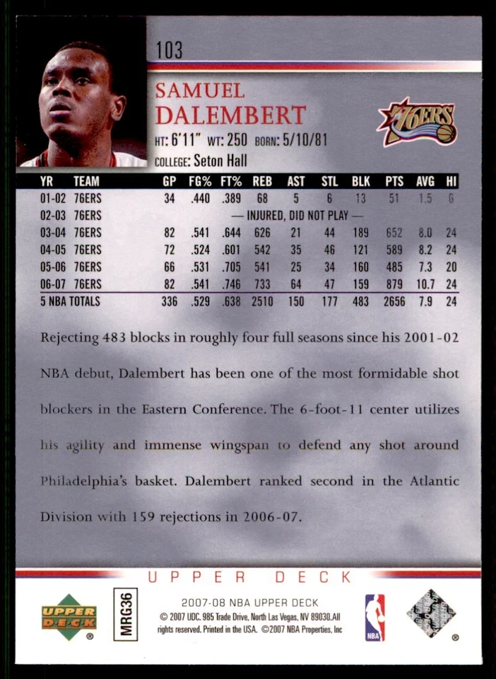 2007-08 Upper Deck Championship Court Stamp #103 Samuel Dalembert - Image 2 of 2