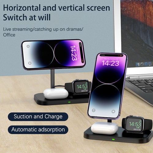 Dock station caricabatterie wireless magnetico 3In1 23 W per Apple Watch iPhone 15 14 13 - Foto 2 di 13