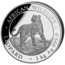 2022 1kg Leopard African Wildlife Silver Coin - Somalia - BU 73.68 per troy oz