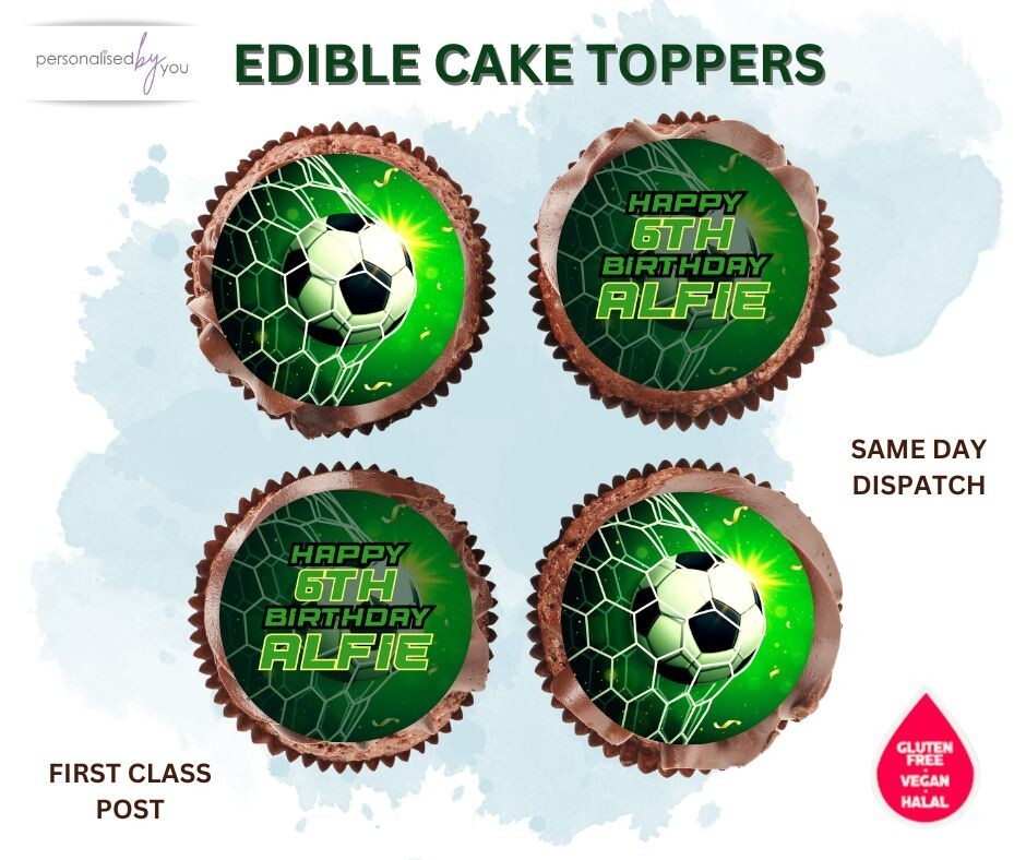 Comestibles adornos para pasteles personalizados verde y blanco fútbol glaseado/oblea de arroz precortada