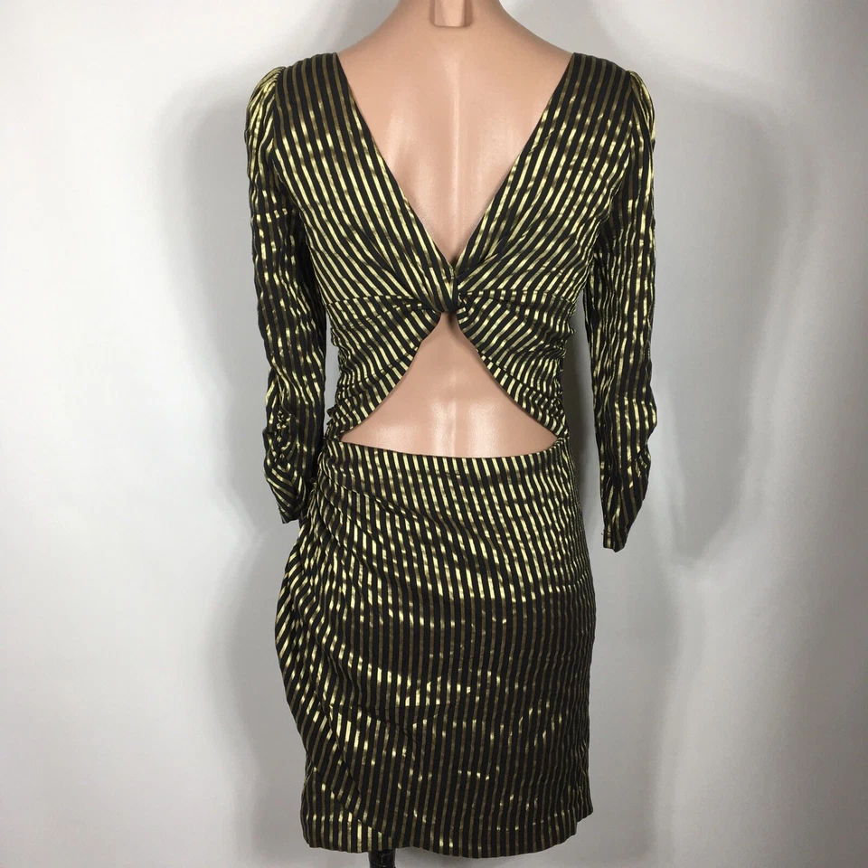 Vestido Vintage Arden B M Dorado Negro Rayas Mini Bodycon Club y2k Sin Espalda Foto 2 de 4