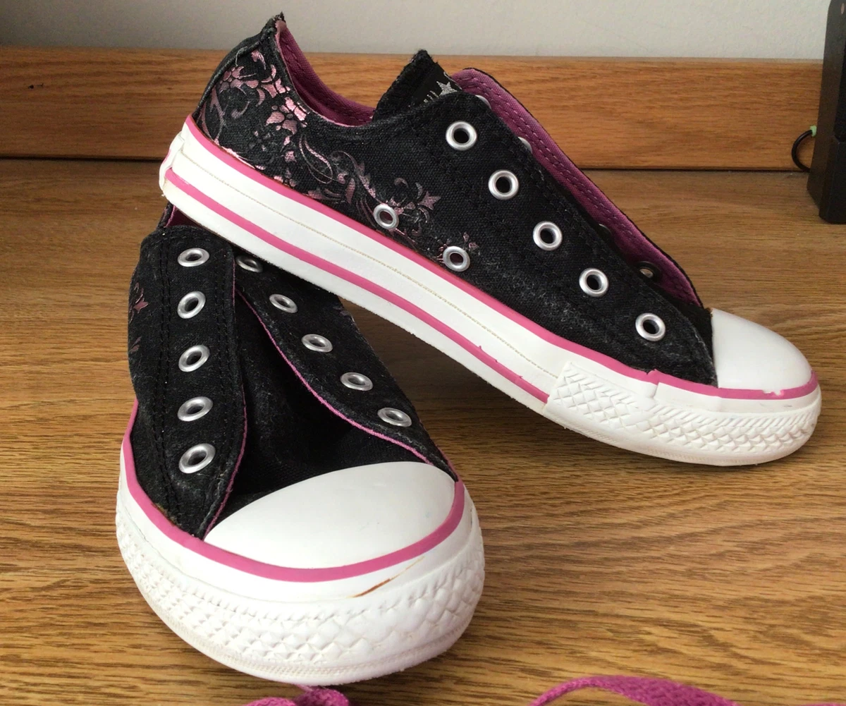 CONVERSE Youth Sz 2 Black Purple All Star Chuck Taylor Canvas Hologram