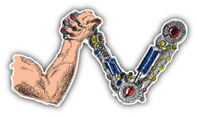 Arm Wrestling Man And Robot Car Bumper Sticker Decal