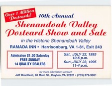 Postcard 10th Annual Shenandoah Valley Postcard Show and Sale Virginia USA