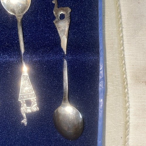 Set 6 cucchiaini souvenir vintage Del Pilar Perù lama argento sterling 925 39,5 g - Foto 13 di 16