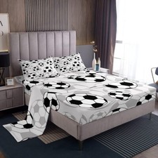 Football Bed Sheet Set Soccer Ball Sports Pattern Bedding Sheets Full,