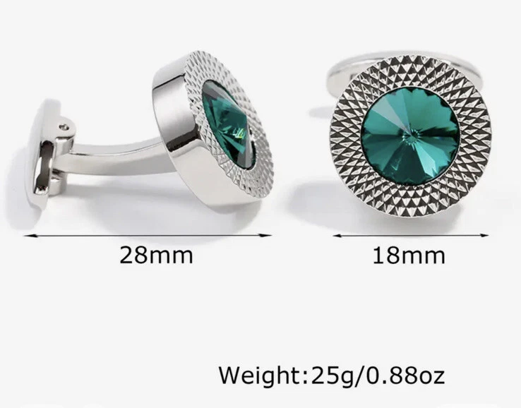 Par de gemelos de plata redondos de piedra verde boda para hombre eslabones de cristal del Reino Unido Foto 3 de 4