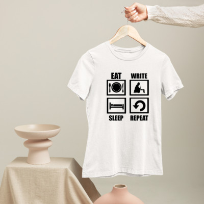 T-Shirt Eat Sleep Write Repeat Schriftsteller Bücher Texter Poesie Geschenke