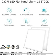2 Pack 2x2 LED Flat Panel Light 45W 0-10V Dimmable Drop Ceiling Lights, 100-277V
