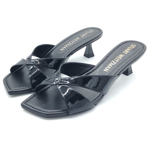 Stuart Weitzman Miami Xcurve 50 Black Patent Leather Slide Sandals Size 10.5 - Picture 3 of 10