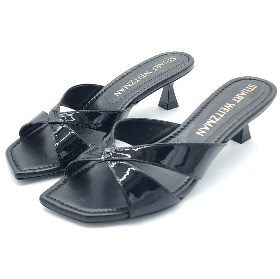 Stuart Weitzman Miami Xcurve 50 Black Patent Leather Slide Sandals Size 10.5 - Image 3 of 4