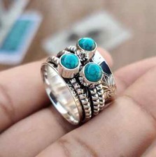 925 Sterling Silver Turquoise Spinner Ring Handmade Women Jewelry For Her B 51