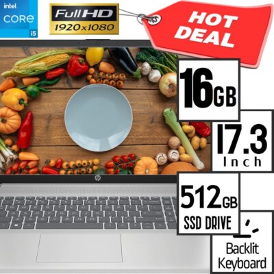 16GB HP 17.3'' Full-HD Laptop 13th Intel Core i5-1335U 512GB SSD Drive Windows 11
