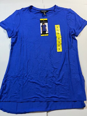 New Ellen Tracy Women's Dazzling Blue Soft Tunic Length Hi-Low Hem T-Shirt Sz Sm