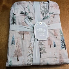POTTERY BARN TEEN ADULT SIZE S WINTER WONDERLAND ORGANIC FLANNEL PAJAMA SET PINK